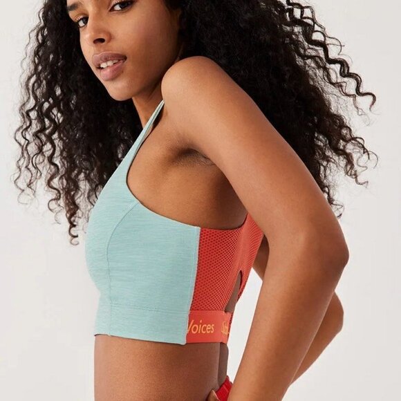 Outdoor Voices Doing Things Bra Caribbean Turquoise Orange Size XXS NWT - Picture 2 of 7